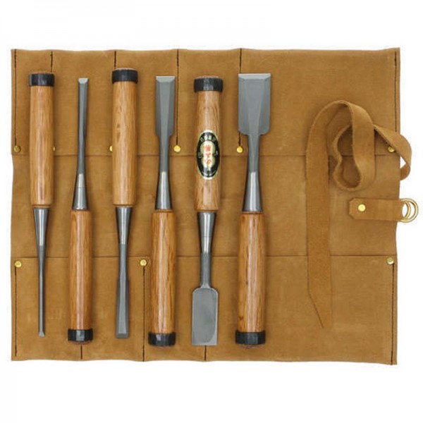 HSS Chisels for Cabinetmakers, 6-Piece Set in Leather Tool Roll GL Chisels