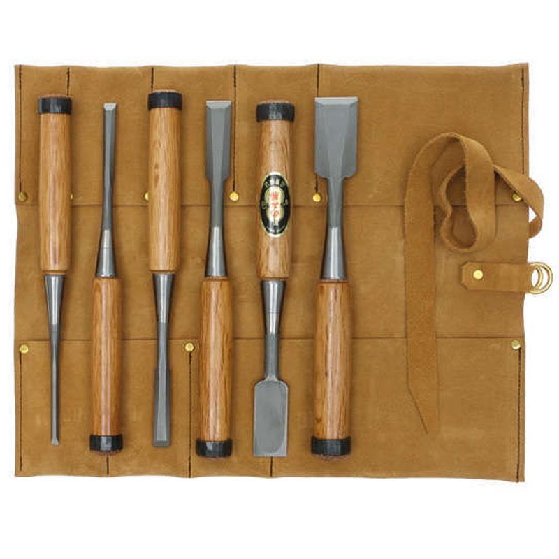 HSS Chisels for Cabinetmakers, 6-Piece Set in Leather Tool Roll GL Chisels