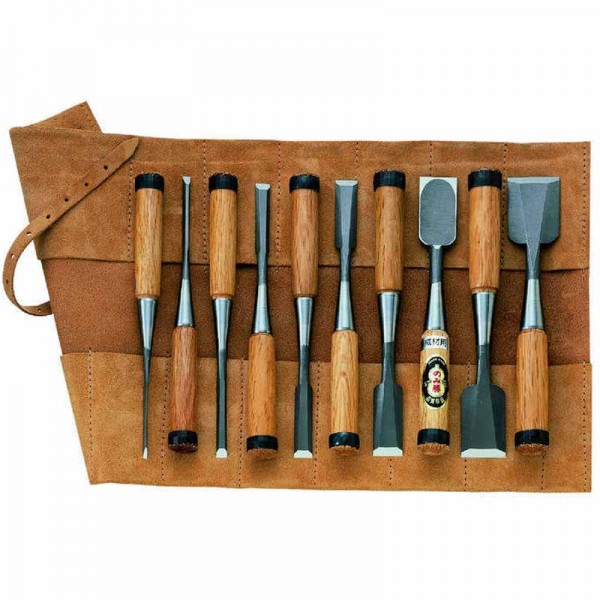 HSS Chisels for Cabinetmakers, 10-Piece Set in Leather Tool Roll GL Chisels