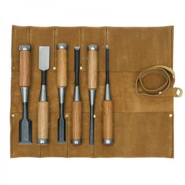Set di scalpelli Tataki Nomi, 6 pezzi in tasca arrotolabile di pelle Tataki Nomi Scalpelli