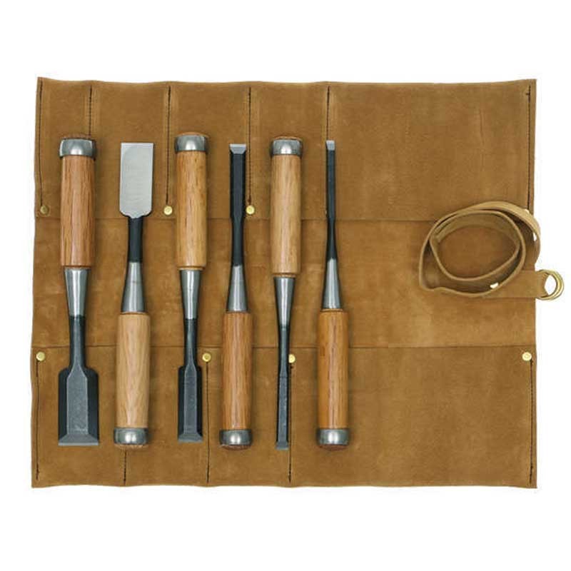 Tataki Nomi, Chisels, 6-Piece Set in a Leather Tool Roll Tataki Nomi Chisels