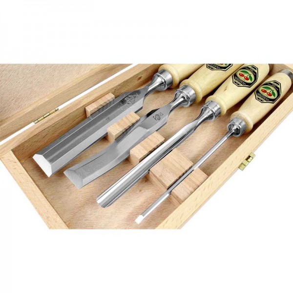 The "problem solver" tool set made by Two Cherries - in wooden box Due ciliegie Chisels