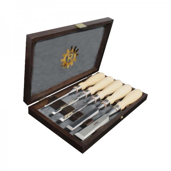 Set of 5 RICHTER Bevel Edge Chisels Cryogenic Treatment - in Wooden Box Narex Chisels