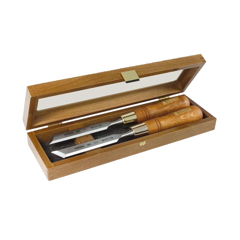 Set of 2 NAREX Skew Chisels (Left and Right) in Wooden Box Narex Chisels